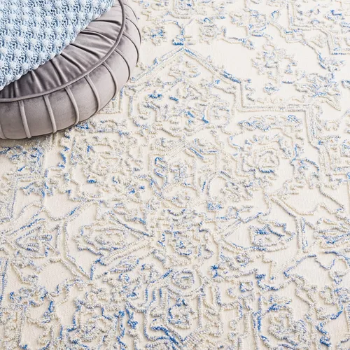 Vista 6 de Martha Stewart x SAFAVIEH - Colección de alfombras de área, 2 pies 3 pulgadas x 8 pies, marfil y azul, lana hecha a mano, ideal para sala de estar
