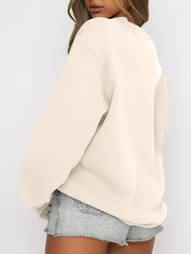 Vista 2 de ANRABESS - Sudaderas de vellón de mujer, cuello redondo, de gran tamaño, bonitas, para otoño e invierno, para estudiantes de preparatoria, jóvenes