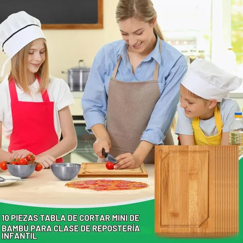 Vista 4 de Yinkin 10 mini tablas de cortar de bambú, bandejas pequeñas de madera en blanco para aperitivos con ranura para jugos para manualidades