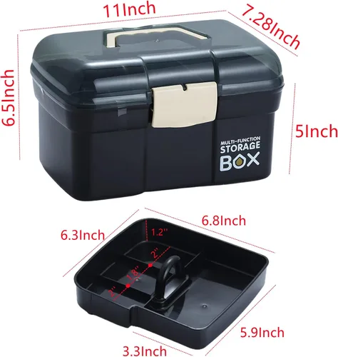 Vista 2 de Kinsorcai Organizador de caja de plástico de 11 pulgadas con bandeja extraíble, organizador de costura, suministros de manualidades y arte, caja