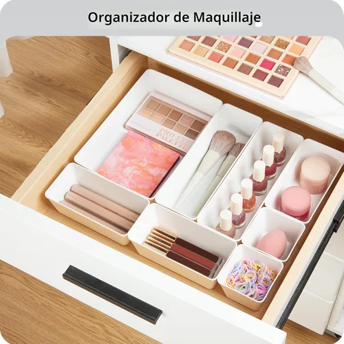 Vista 4 de Vtopmart - Juego de 25 organizadores de cajones de plástico, 4 tamaños versátiles, charolas organizadoras de cajones para baño y tocador, Blanco