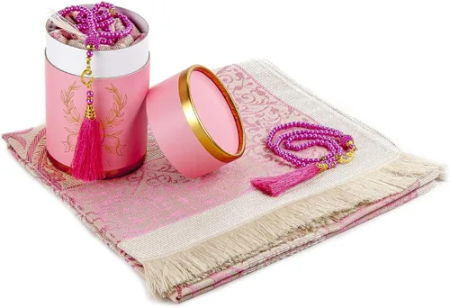 Vista 15 de ihvan online Alfombra de oración musulmana y cuentas de oración con caja de regalo cilíndrica de diseño elegante, Janamaz, suave sajadah, juego