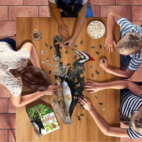 Vista 5 de Madd CAPP Puzzles I AM Woodpecker - Rompecabezas de 300 piezas en forma de animal para niños y adultos - Rompecabezas de piso grande - Actividad