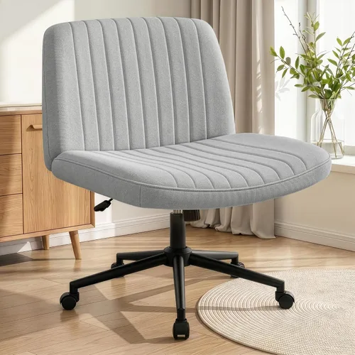 Vista 9 de NEO CHAIR Silla cruzada con ruedas, escritorio de oficina con patas marrón (Brown PU)