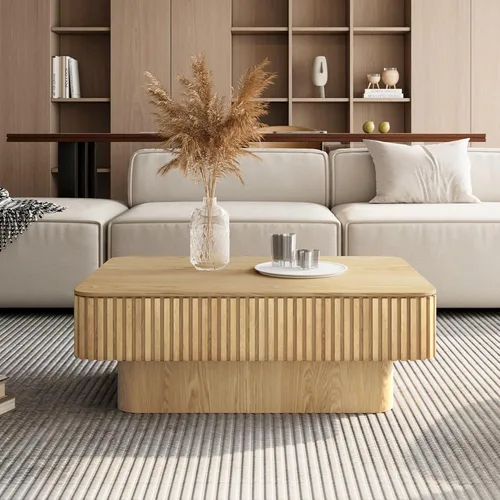 Vista 3 de LKTART Mesa de Centro con Tapa Elevable para Sala de Estar, Mesa de Centro Acanalada de Acento con Almacenamiento, Mesa de Té Central Rectangular