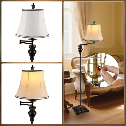 Vista 3 de PARTPHONER Lámparas de pie vintage para sala de estar, lámpara de pie de granja tradicional con brazo oscilante ajustable de 350° para dormitorio
