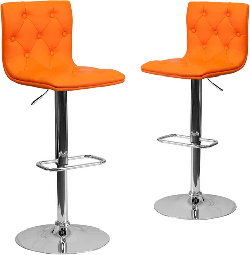 Vista 12 de Flash Furniture Taburete de bar contemporáneo de vinilo gris capitoné con botones y altura ajustable con base cromada