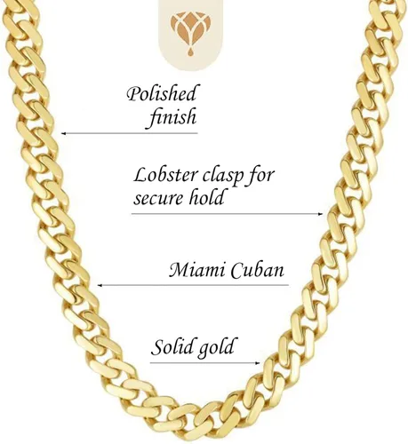 Vista 3 de The Diamond Deal Mens Hollow 10K Yellow Gold 4.5mm Shiny Hollow Miami Cuban Link Chain Necklace For men for Pendants Or Mens Bracelet with