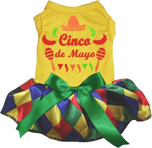 Vista 5 de Petitebella Cinco De Mayo - Vestido para perro estilo mexicano (LED negro/verde, talla XS)