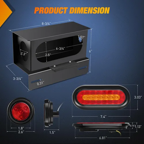 Vista 2 de Nilight juego de 2 cajas de luz para remolque de acero, kit de carcasas con 3 luces LED para placa de matrícula, luces de cola ovaladas de 6