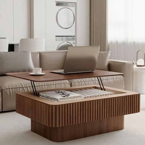 Vista 35 de Mesa auxiliar cuadrada de 31.52 pulgadas con almacenamiento, ratán natural y cuerda de cáñamo, función ajustable, mesa central vintage de granja