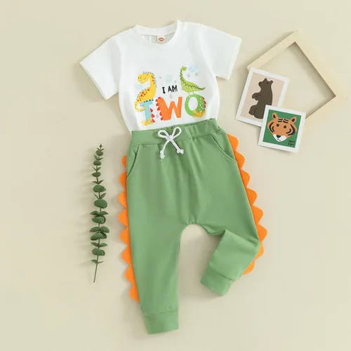 Vista 2 de Traje de cumpleaños para bebé niño de 1 a 5 años, conjunto de camisa y pantalón deportivo, conjunto de 1, 2, 3, 4, 5 años