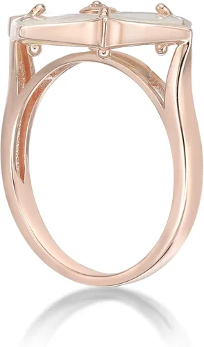 Vista 5 de Lavari Jewelers Anillo de flor de ónix negro o nácar y circonita cúbica para mujer, en plata de ley 925 con chapado en oro, aniversario, tallas 6 a 8
