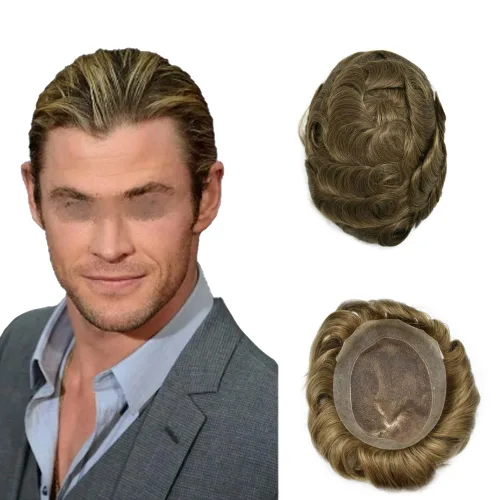 Vista 45 de Toupee For Men Real Human Hair Mens Toupee Hair Replacement System Swiss Lace Toupee For Men Natural Human Hair Piece Mens Toupee6*8"-90% density#2