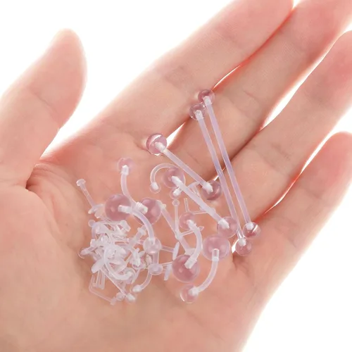 Vista 6 de 37 piezas de retenedores de piercing transparentes para el trabajo, anillos de nariz de plástico bioflex, tachuelas, anillos para el vientre