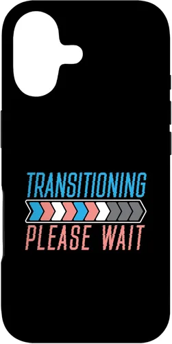 Vista 32 de Funda transgénero LGBTQ para iPhone 16 Transitioning Please Wait Rainbow Pride