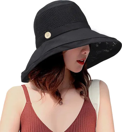 Vista 9 de Sombrero de sol de ala ancha para mujer, protección UV, transpirable, para viajes, para verano Beige