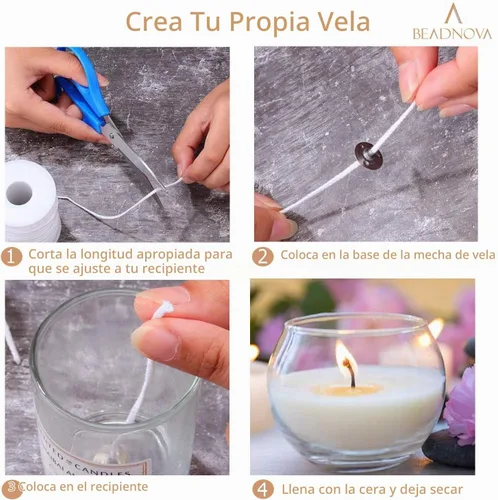 Vista 4 de BEADNOVA Carrete trenzado de mecha de vela de 200 pies, núcleo de rollo de algodón, mecha trenzada para fabricación de velas y bricolaje