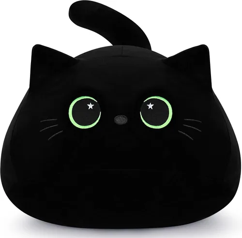 Vista 8 de Auspicious beginning Juguete de peluche de gato negro gigante de 19 pulgadas, juguete de peluche Kawaii, almohada de felpa de gato, decoración