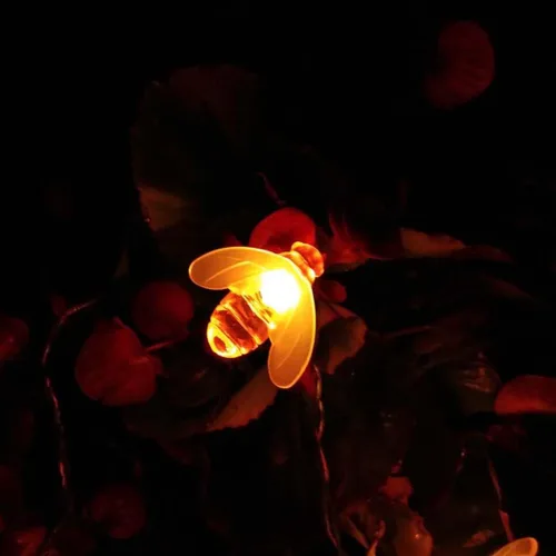 Vista 2 de Guirnalda de luces solares de abeja, 100 luces LED de abeja alimentadas por energía solar, luces de hadas de abeja para el hogar, jardines, parque