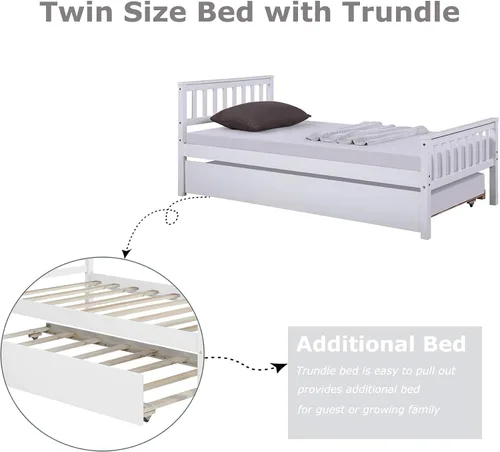 Vista 5 de Base de cama individual con nido, marco de cama de plataforma con cabecero y estribo, cama de madera maciza individual para dormitorio, espacio