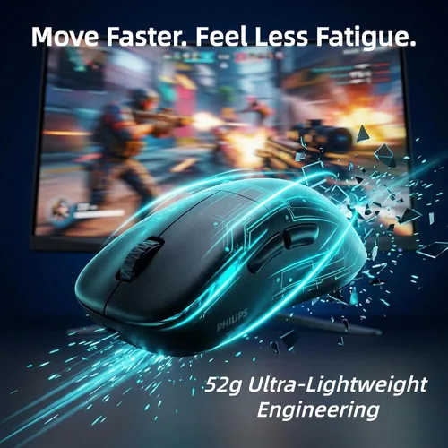 Vista 9 de Philips SPK9418 - Ratón inalámbrico para juegos, mouse Bluetooth ajustable de 12000 DPI para juegos, con cable/2.4 GHz/Bluetooth ultraligero con 5