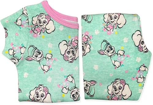 Vista 4 de Paw Patrol Skye, Marshall, Chase and Rubble - Conjunto de pijama con corazones en blanco y negro