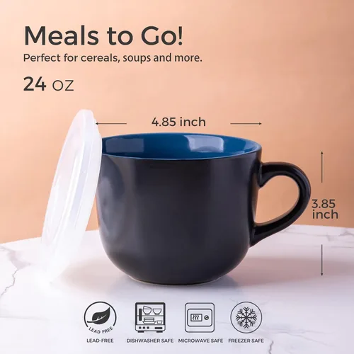 Vista 2 de GBHOME Tazas de sopa jumbo con asas, juego de 4 tazas de café grandes de 24 onzas, cuencos de sopa de cerámica para café, cereales, aperitivos