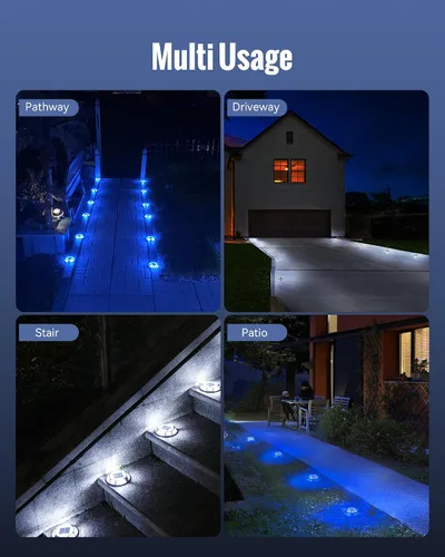 Vista 7 de Luces Solares para Entrada de Vehículos Luces de Muelle Impermeables Paquete de 4, 2 Colores en 1, Luces LED Solares de Cubierta para Exteriores