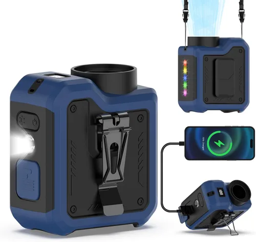 Vista 8 de Qerhod Ventilador turbo portátil 7 en 1, ventilador de cintura personal con clip, linterna manos libres y más, refrigeración potente, tiempo de Negro