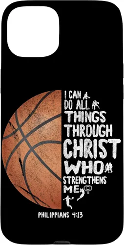 Vista 9 de Funda de baloncesto para iPhone 17 con texto en inglés "I can do All Things Through Christ Philippians