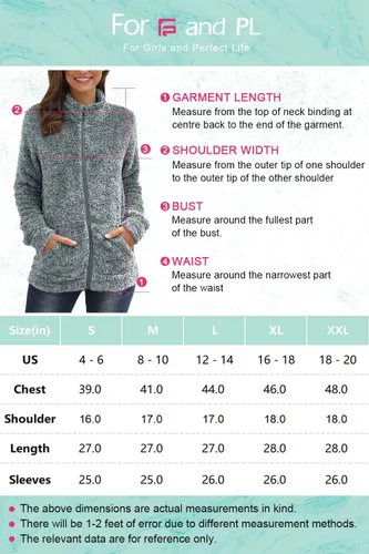 Vista 6 de For G and PL Chaqueta de forro polar suave y cálida de manga larga con cremallera completa para mujer