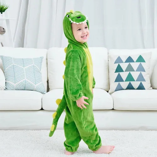 Vista 5 de LOLANTA Disfraz de dinosaurio para niños pequeños, unisex, de franela con capucha, mameluco de disfraz