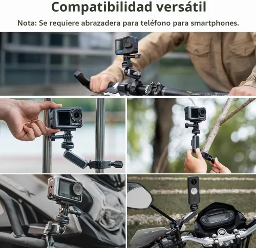 Vista 4 de PGYTECH CapLock - Soporte para manillar de motocicleta de liberación rápida, rotación de doble bola de 360°, adaptador de rosca de 1/4"-20, para DJI