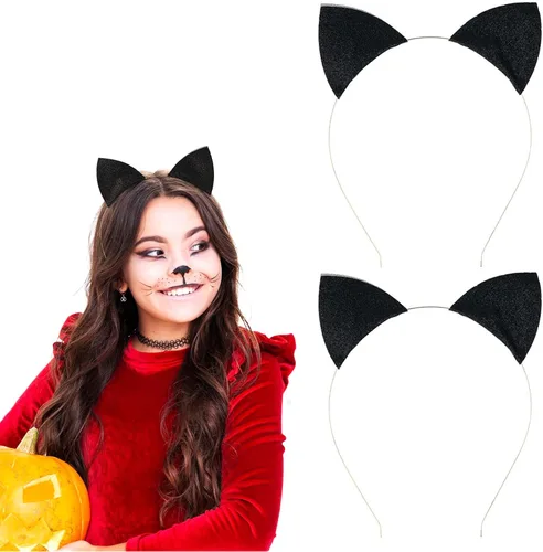 Vista 8 de 2 diademas de orejas de gato con purpurina, orejas de gato de Navidad, lindos accesorios para el cabello para mujer