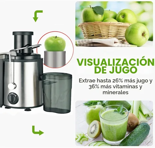 Vista 3 de Exprimidor de 800 W, extractor eléctrico automático de boca grande de acero inoxidable, sin residuos de fibra de orujo, fácil de desmontar