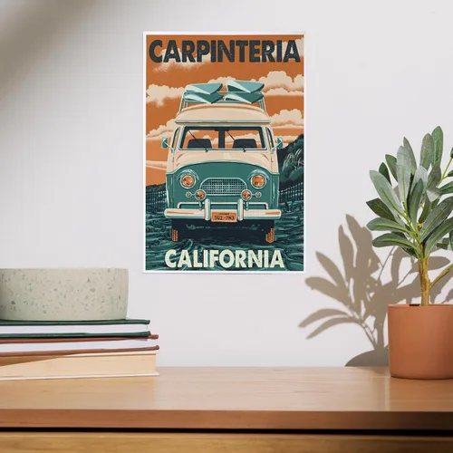 Vista 2 de Lantern Press Carpinteria, California, Letterpress, Camper Van, 8x12 Inch Art Print Wall Decor
