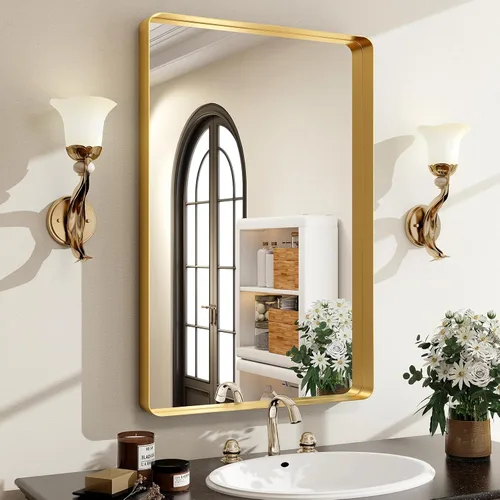 Vista 15 de Espejo de baño negro de 30"x22" - Espejo moderno para pared con esquinas redondeadas, espejos de baño para tocador, espejo enmarcado de aleación