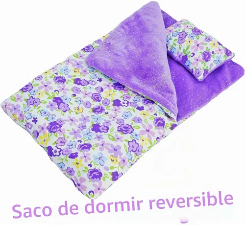 Vista 5 de June Garden Cozy Dream - Saco de dormir reversible para muñeca, juego de 2 piezas, accesorio para muñeca con almohada, se adapta a muñecas American