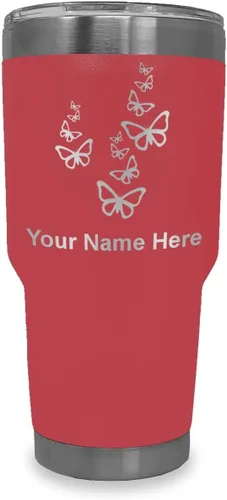 Vista 40 de LaserGram Vaso aislado al vacío de 20 onzas, mariposas, grabado personalizado incluido (negro)