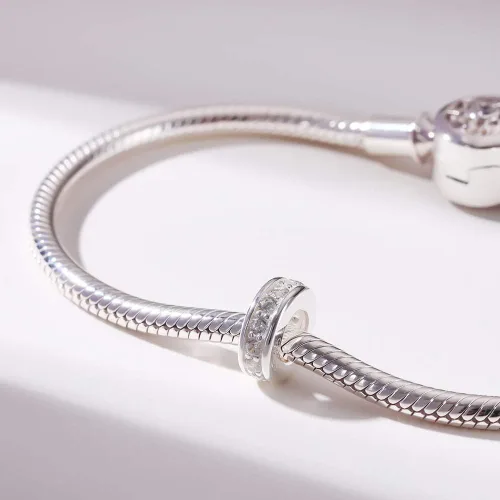 Vista 5 de 925 plata esterlina espaciador encanto grano con CZ transparente para pulseras Pandora Charms