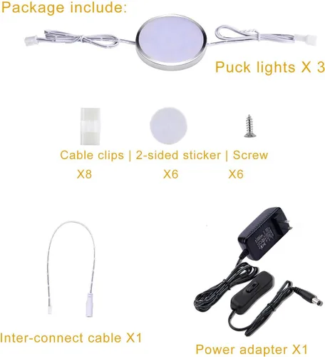Vista 6 de Accesorio de iluminación LED para debajo del mostrador, paquete de 3 luces conectables con cable para debajo del gabinete para cocina, luces