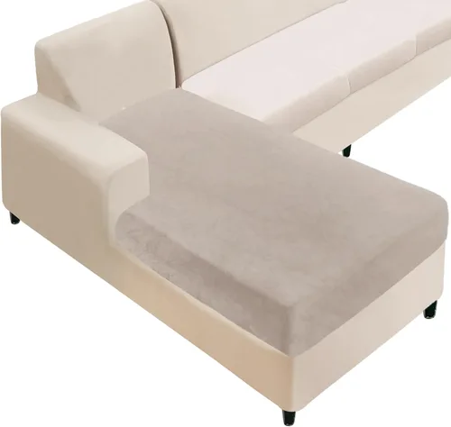 Vista 10 de NAISI Fundas de cojín de sofá de terciopelo elásticas de 1 pieza, fundas de asiento de sofá o respaldo, fundas suaves individuales para sofá Beige