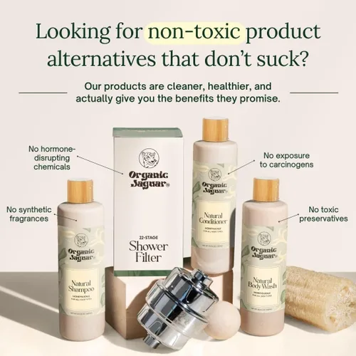 Vista 5 de Organic Jaguar Champú Natural para el Cuidado del Cabello, Champú Sin Sulfatos con Aceite de Ricino, Madreselva, Glicerina, Aloe Vera y Agente