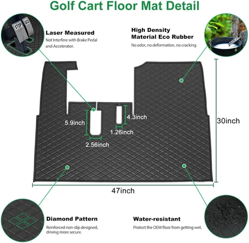 Vista 3 de Tapete de suelo para carrito de golf ICON i20 i40, cobertura completa, repuesto compatible con carritos de golf iCON (i20, i40) y Advanced EV Negro
