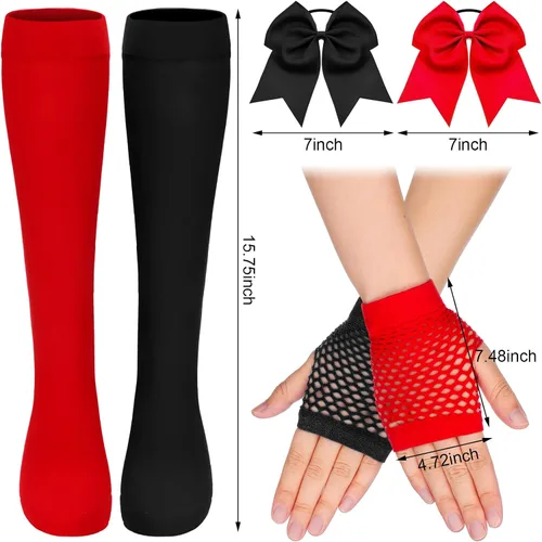 Vista 3 de Newcotte Juego de 4 disfraz de payaso de Halloween para niñas, incluye falda tutú con lazo para el pelo, guantes de red y calcetines de fútbol a