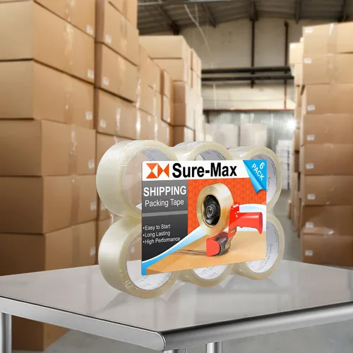 Vista 6 de Sure-Max Cinta de embalaje de cartón premium de 2.0 mil 165 pies (55 yardas), transparente, 6 rollos