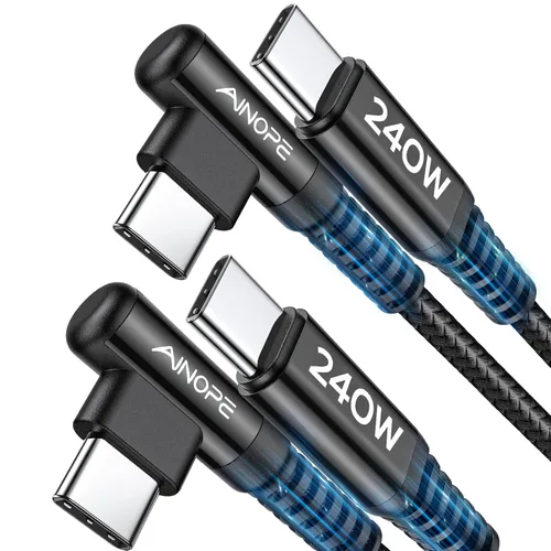 Vista 7 de AINOPE Cable USB C a USB C de 240 W de carga rápida de 1.5 pies, cable de carga rápida tipo C en ángulo recto para iPhone 16 Pro Max Plus, iPhone