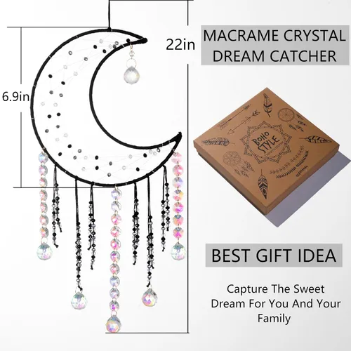Vista 5 de Artilady - Atrapa-sueños de cristal, grandes atrapasueños de luna negros estilo boho para colgar en la pared, decoraciones para la casa, decoración