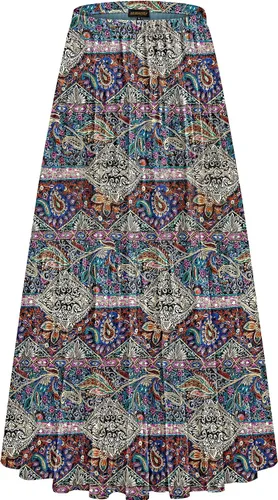 Vista 25 de NASHALYLY - Faldas largas de gasa, acampanadas, plisadas, con cintura alta y elástica para mujer Albaricoque Rosa Floral